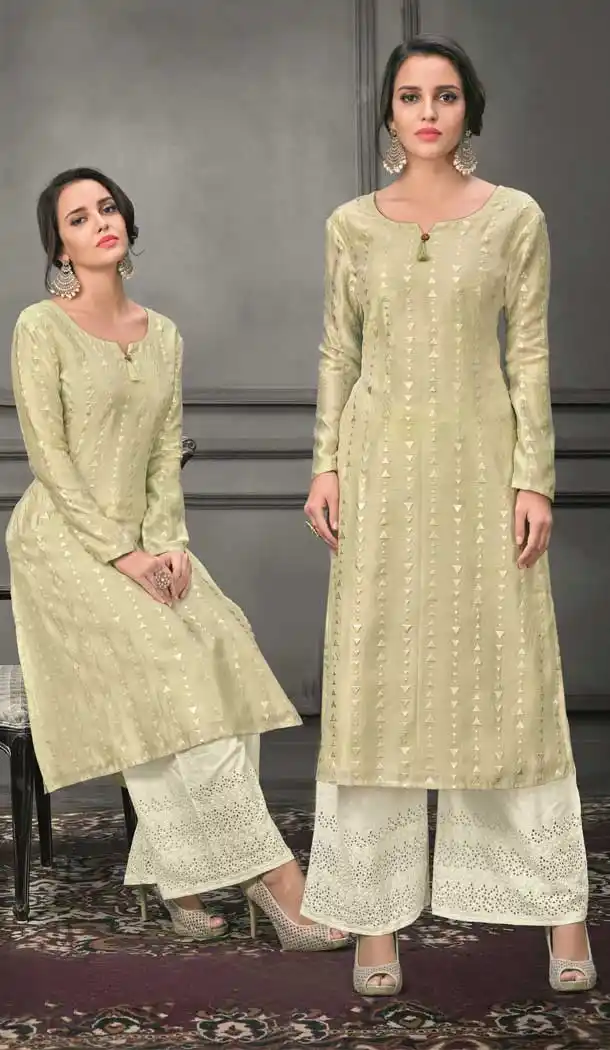 Exquisite Pista Color Munga silk Ready Made Palazzo Salwar Suit - 555069163
