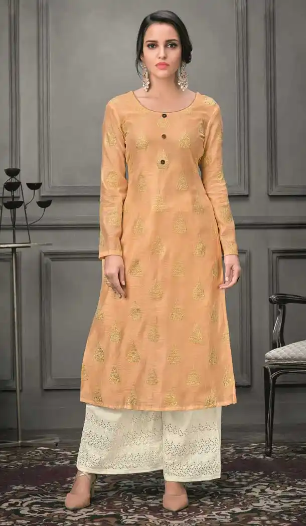 Light Orange Color Munga silk Ready Made Palazzo Salwar Suit - 555069164