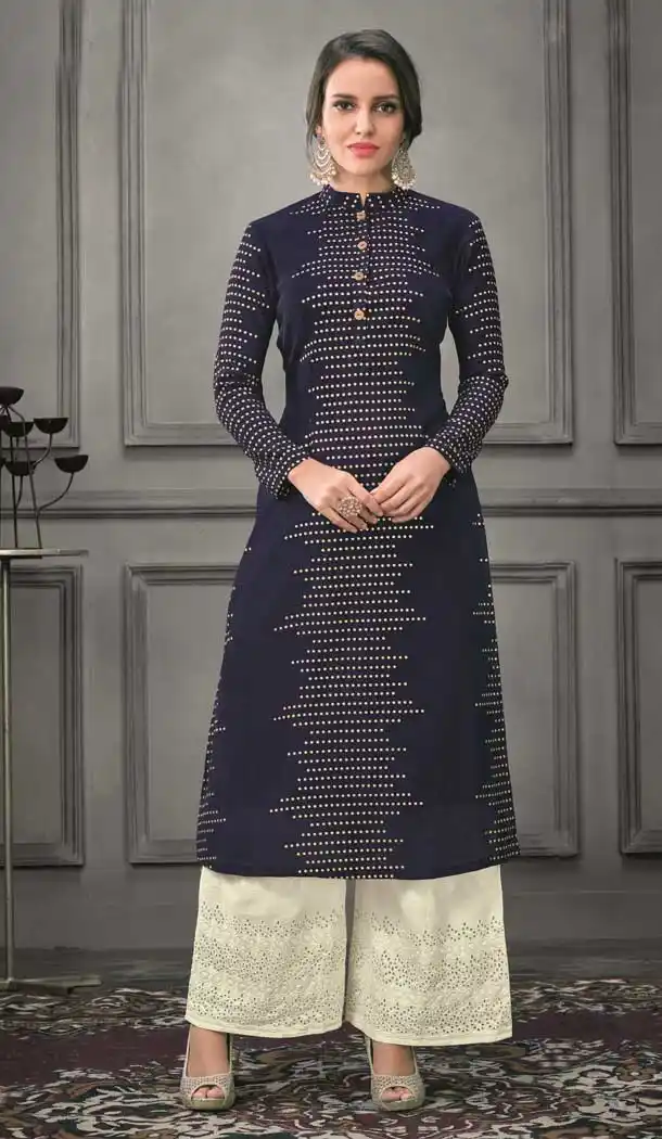 Dark Blue Color Munga silk Ready Made Palazzo Salwar Suit - 555069165