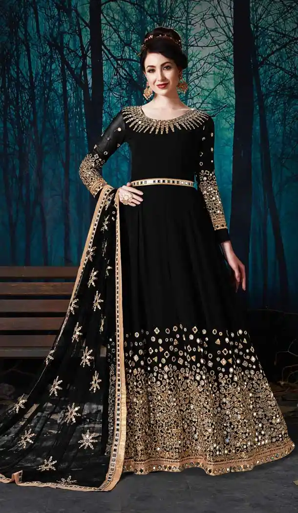 Elegant Black Color Pure Faux Georgette Long Anarkali Salwar Kameez - 555369187