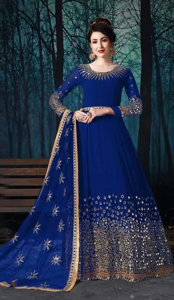 Blue Color Pure Faux Georgette Long Anarkali Salwar Kameez - 555369190