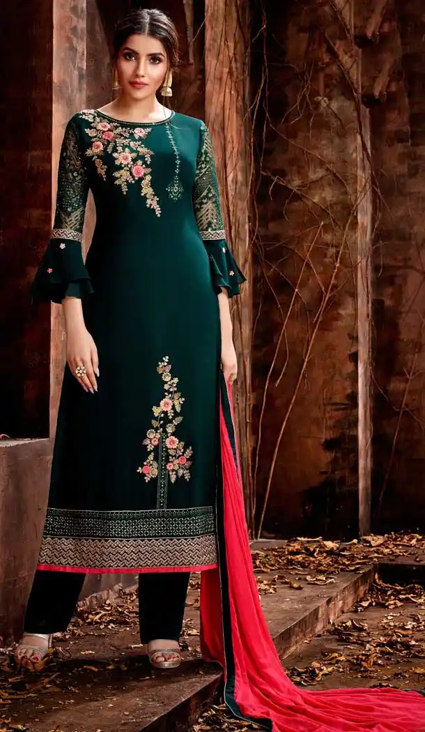 Dark Green Color Georgette Evening Party Wear Salwar Kameez - 555869237
