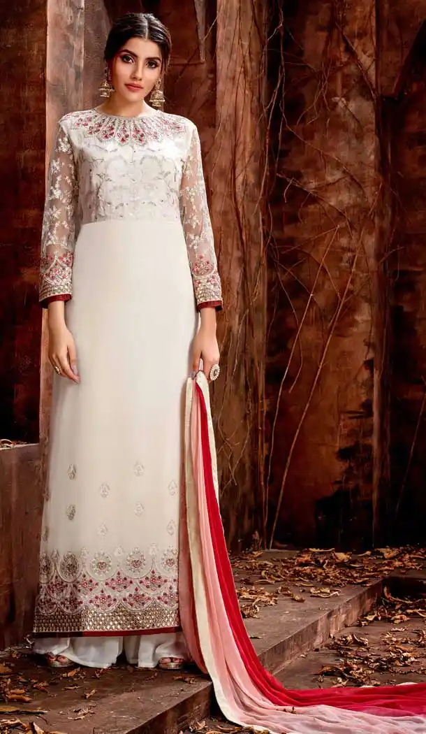 Charming Off White Color Georgette Evening Party Wear Salwar Kameez - 555869240