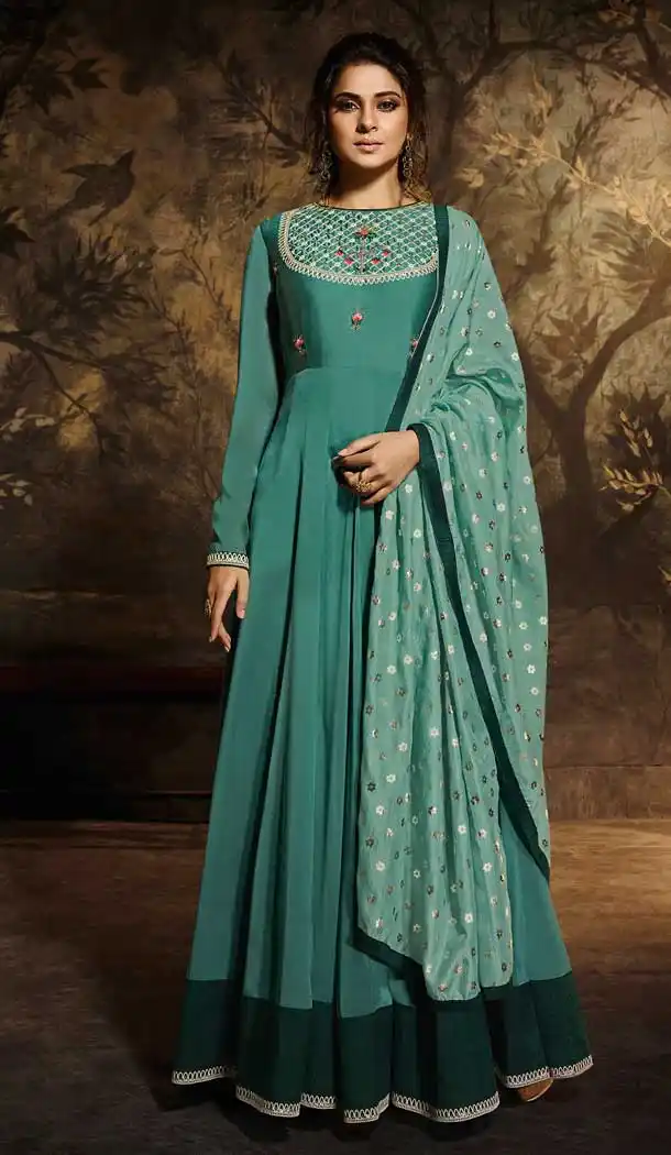 Tantalizing Green Color Silk Georgette Party Wear Ready Made Gown - 556769393