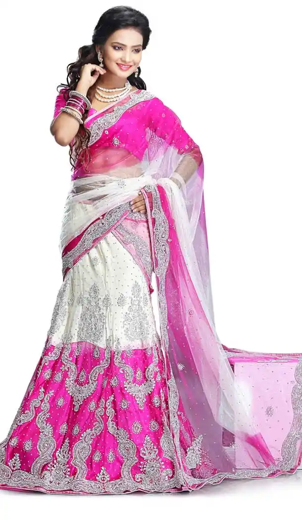White And Pink Net Designer Hand Made Wedding Lehenga Choli - 558169532