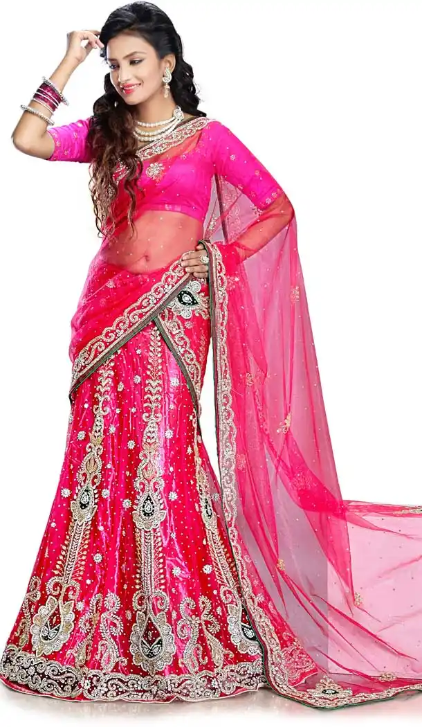 Pink Net Designer Hand Made Wedding Lehenga Choli - 558169535