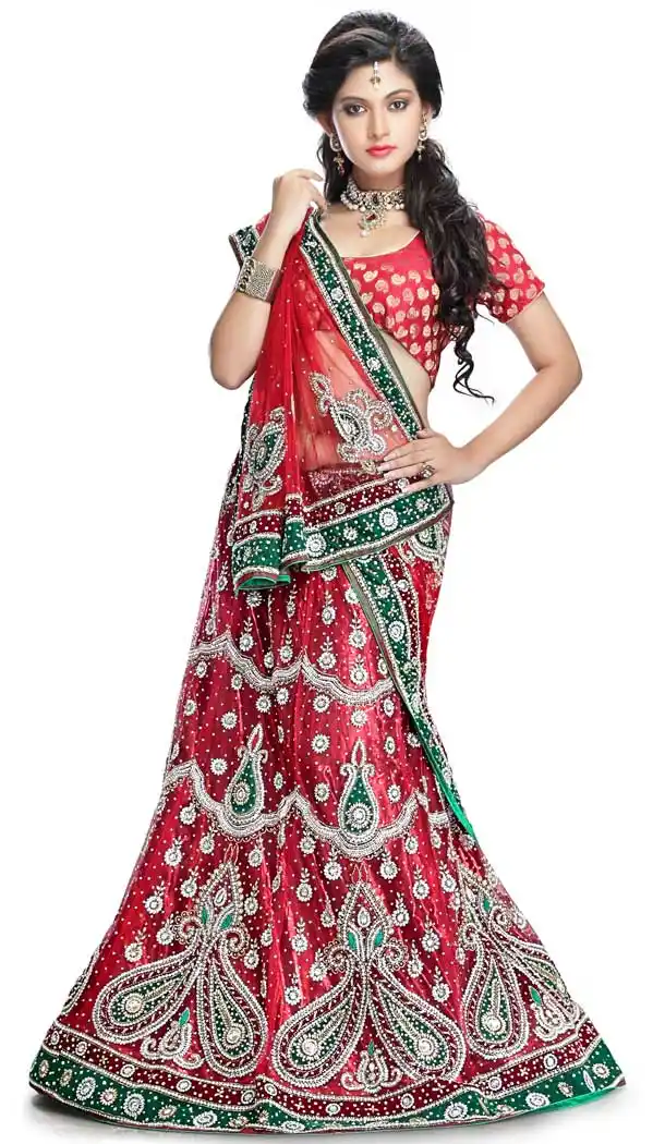Red Color Net Designer Hand Made Wedding Lehenga Choli - 558169539