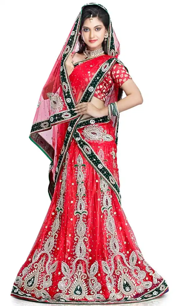 Red Color Net Designer Hand Made Wedding Lehenga Choli - 558169541