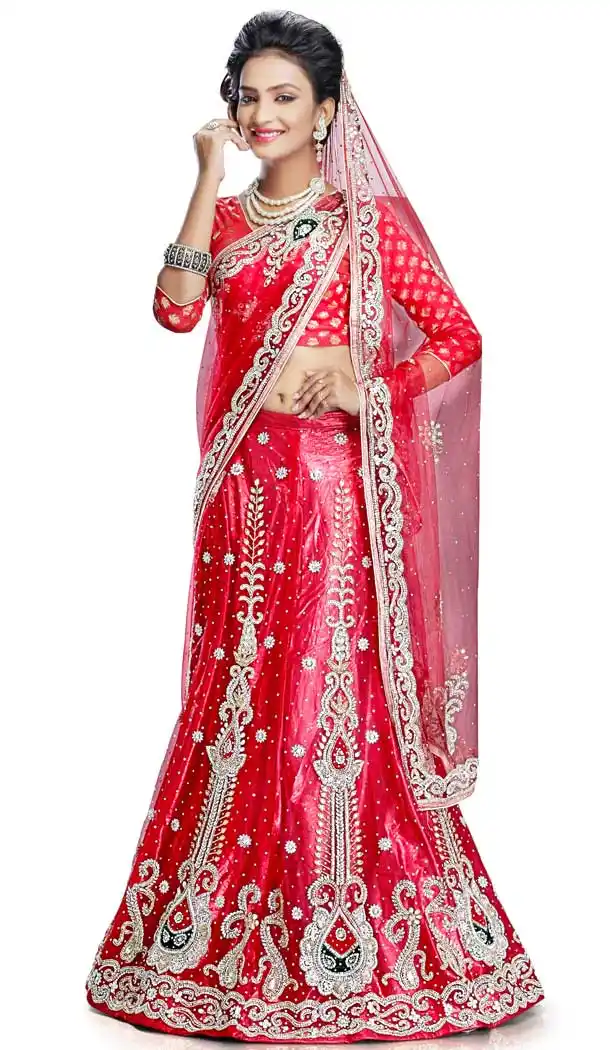 Red Color Net Designer Hand Made Wedding Lehenga Choli - 558169544