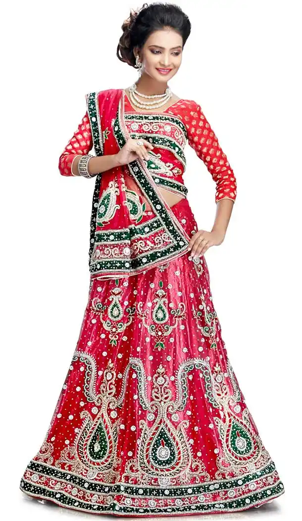 Red Color Net Designer Hand Made Wedding Lehenga Choli - 558169545