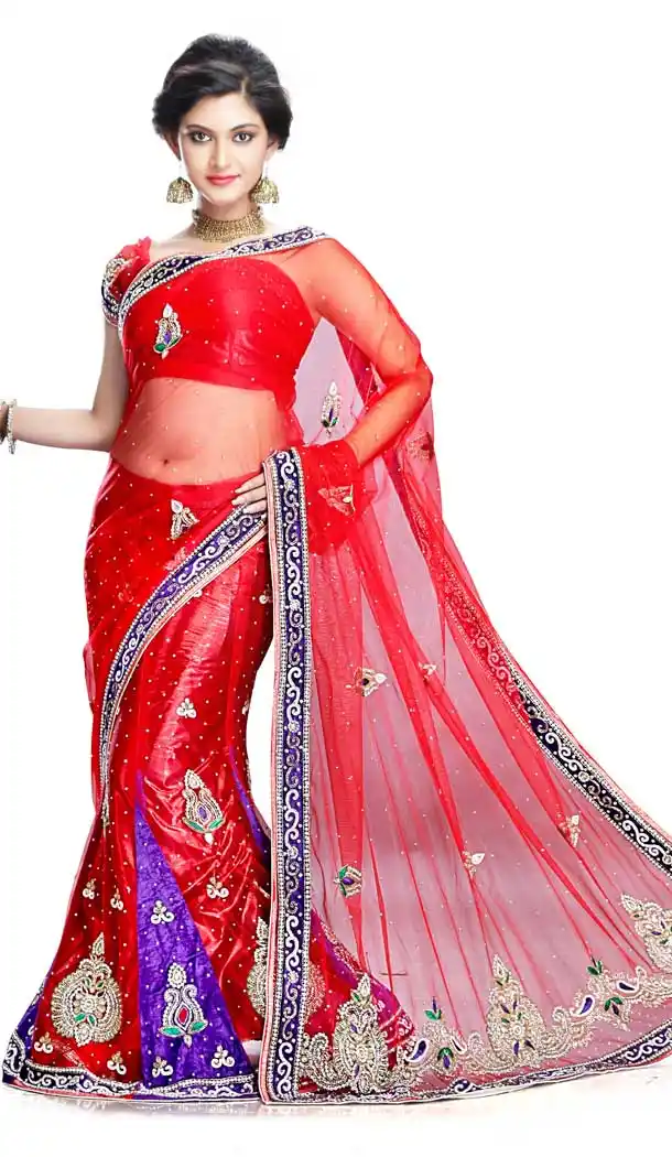 Splendorous Red Color Net Designer Hand Made Wedding Lehenga Choli - 558169550