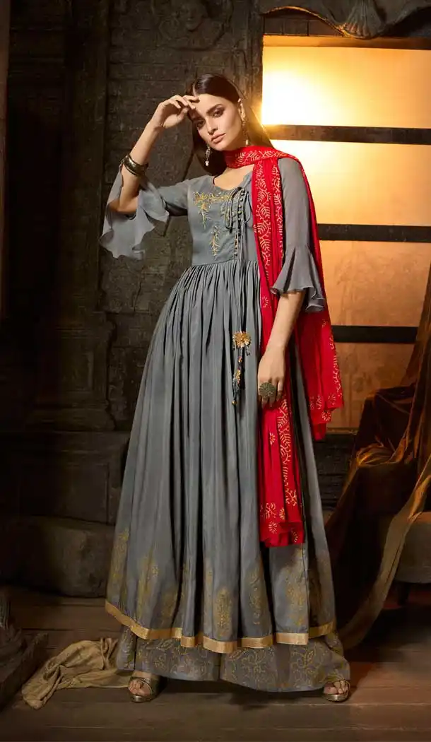 Grey Color Masleen Party Wear Palazzo Salwar Suit - 559069779