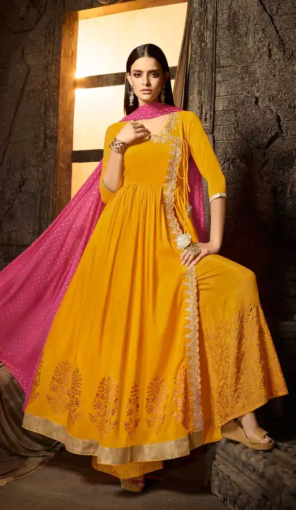Yellow Color Masleen Party Wear Palazzo Salwar Suit - 559069780