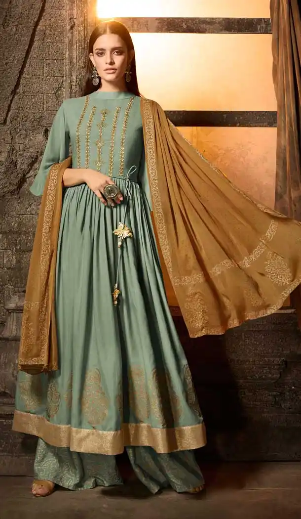 Sea Green Color Masleen Party Wear Palazzo Salwar Suit - 559069781