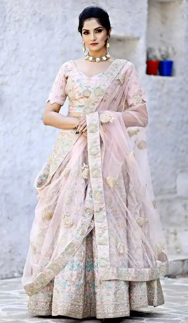 Pink Color Malai Satin Designer Mehendi Wear Lehenga Choli - 400559965