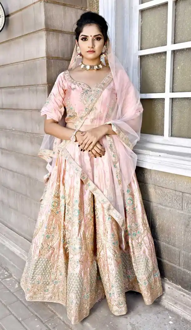 Pink Color Chennai Silk Designer Mehendi Wear Lehenga Choli - 400559971
