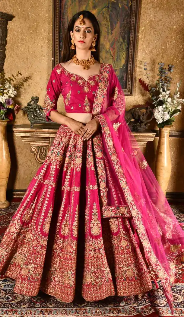 Magenta Color Velvet Designer Wedding Reception Lehenga Choli - 400759979