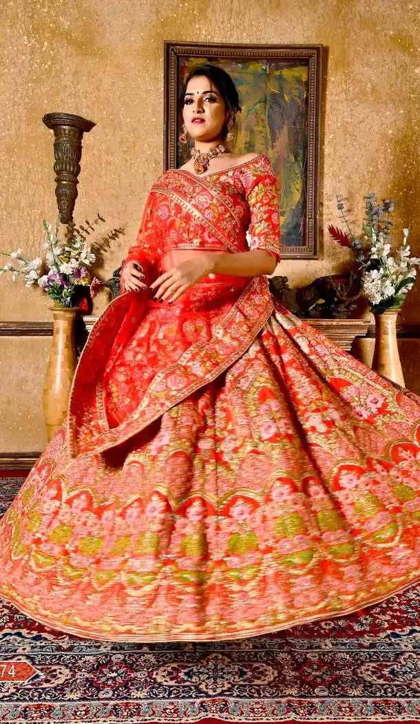 Red Color Chennai Silk Designer Wedding Reception Lehenga Choli - 400759980