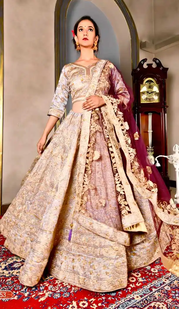 Gorgeous Cream Color Velvet Designer Wedding Reception Lehenga Choli - 400859985