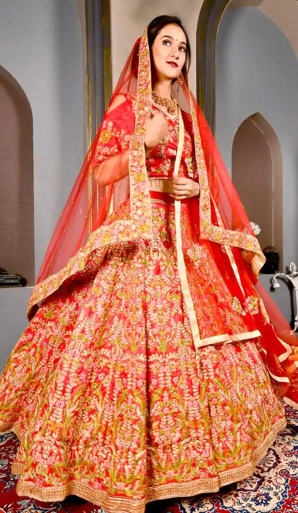 Red Color Ruby Silk Designer Wedding Reception Lehenga Choli - 400859986