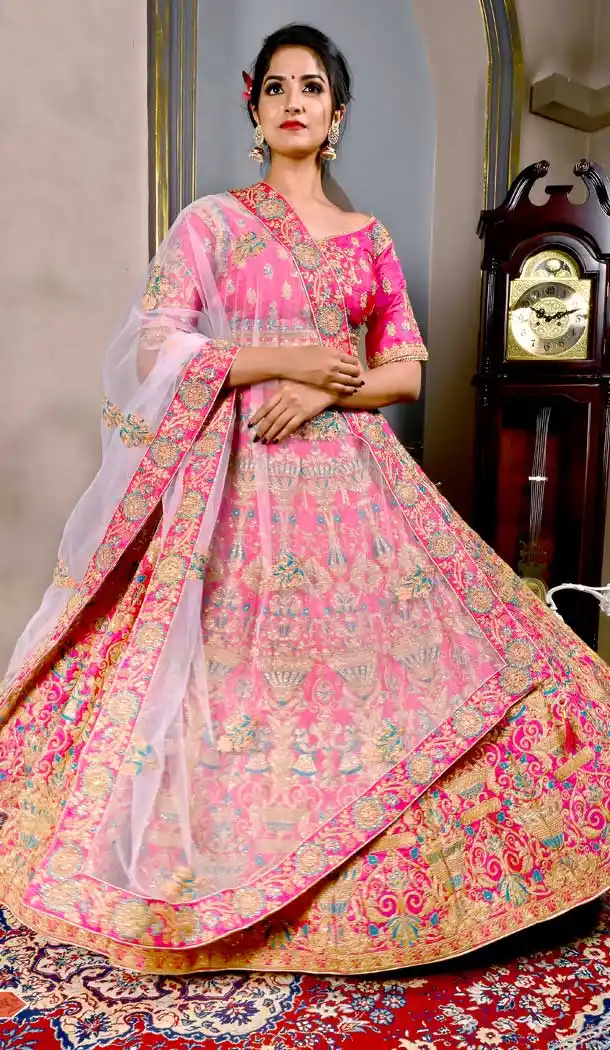 Pink Color Silk Designer Wedding Reception Lehenga Choli - 400859987