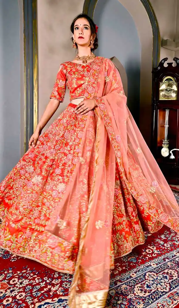 Dark Red Color Malabari Silk Designer Wedding Reception Lehenga Choli - 400859988