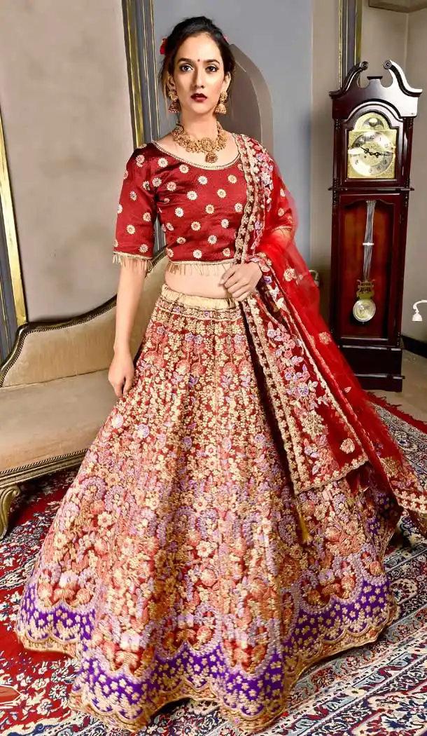 Maroon Color Silk Designer Wedding Reception Lehenga Choli - 400959990