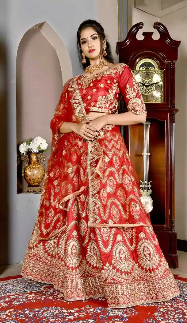Chic Maroon Color Chennai Silk Designer Wedding Reception Lehenga Choli - 400959991