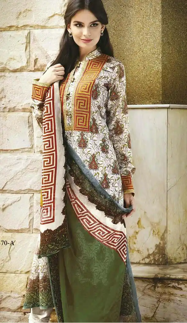 Off White Faux Crepe Churidar Kameez