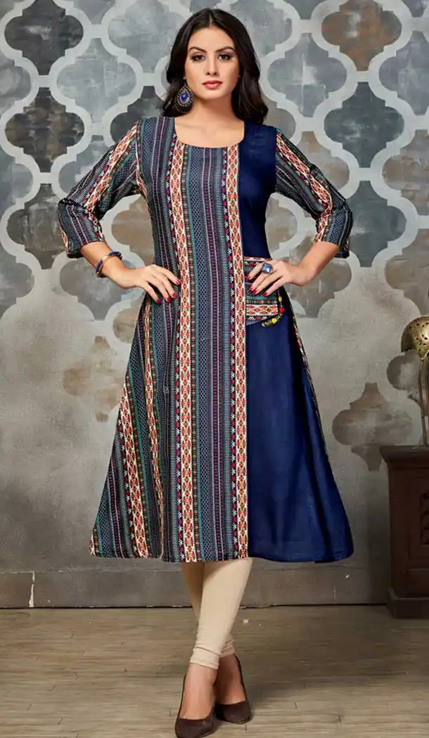 Magnificient Multi Color Rayon Printed A-Line Style Readymade Kurti - 5604699057
