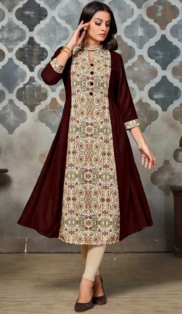 Dazzling Multi Color Rayon Printed A-Line Style Readymade Kurti - 560469908