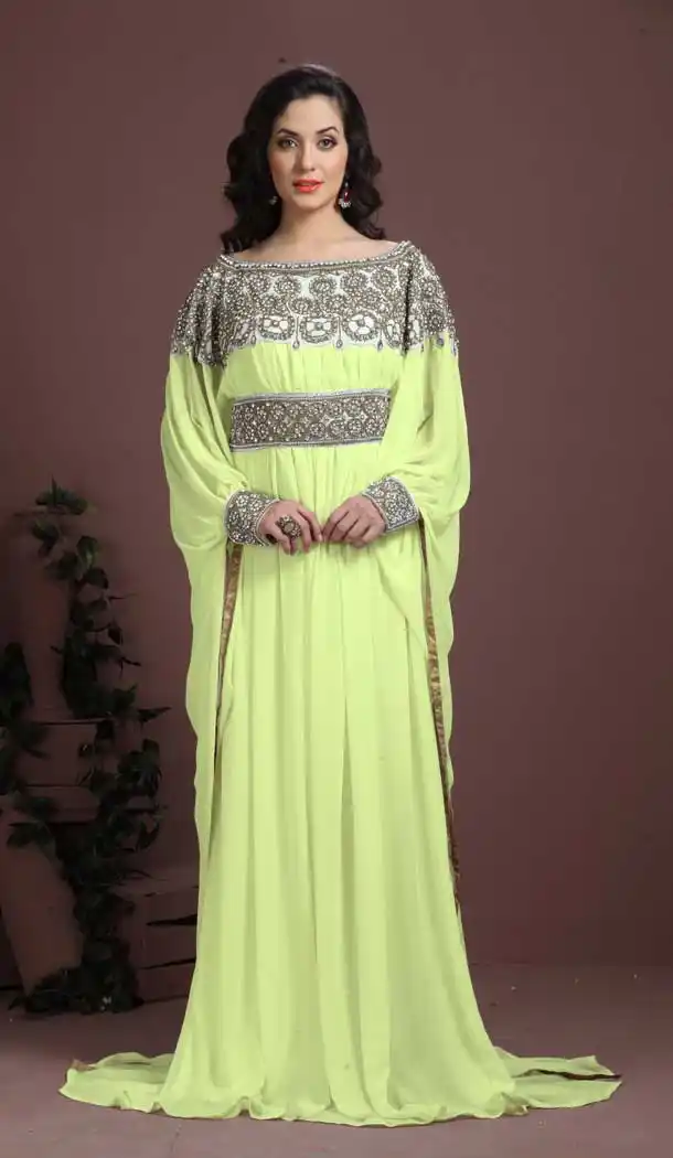 Yellow Color Georgette Heavy Designer Readymade Islamic Kaftan - 562670128