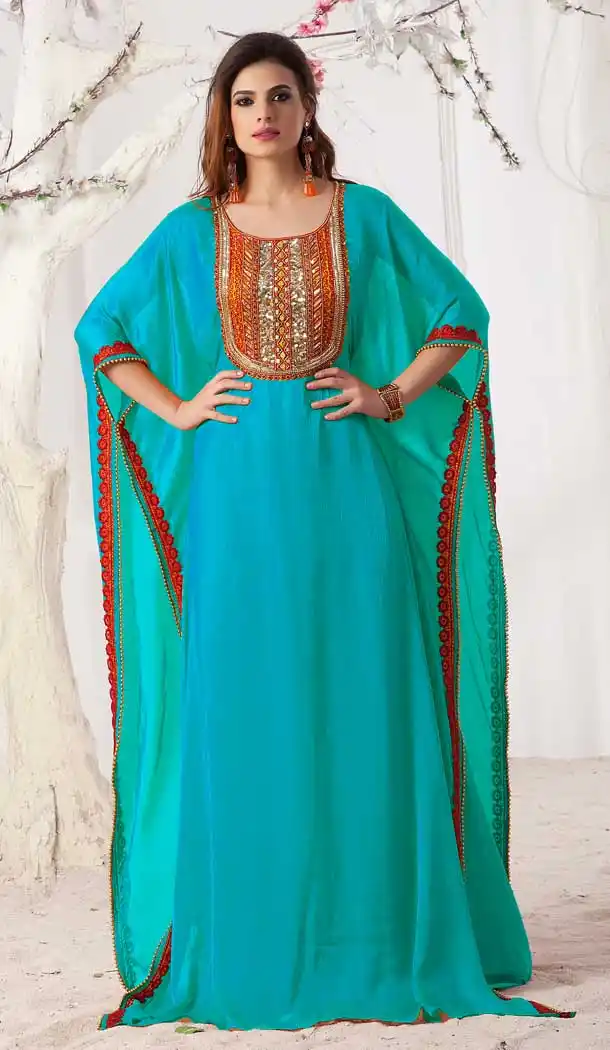 Ferozi Color Crepe Heavy Designer Readymade Islamic Kaftan - 562670130
