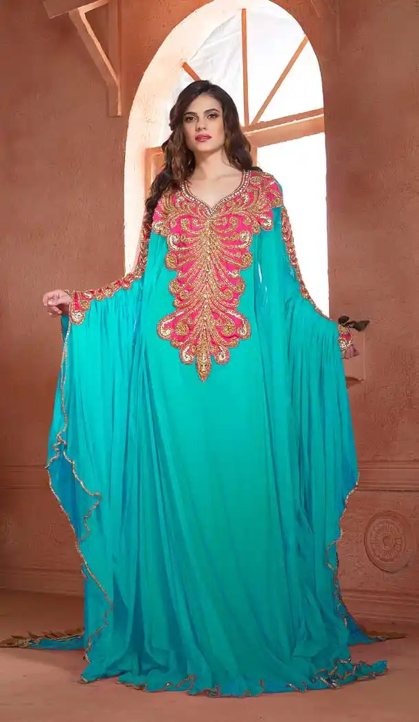 Ferozi Color Net Crepe Heavy Designer Readymade Islamic Kaftan - 562670132