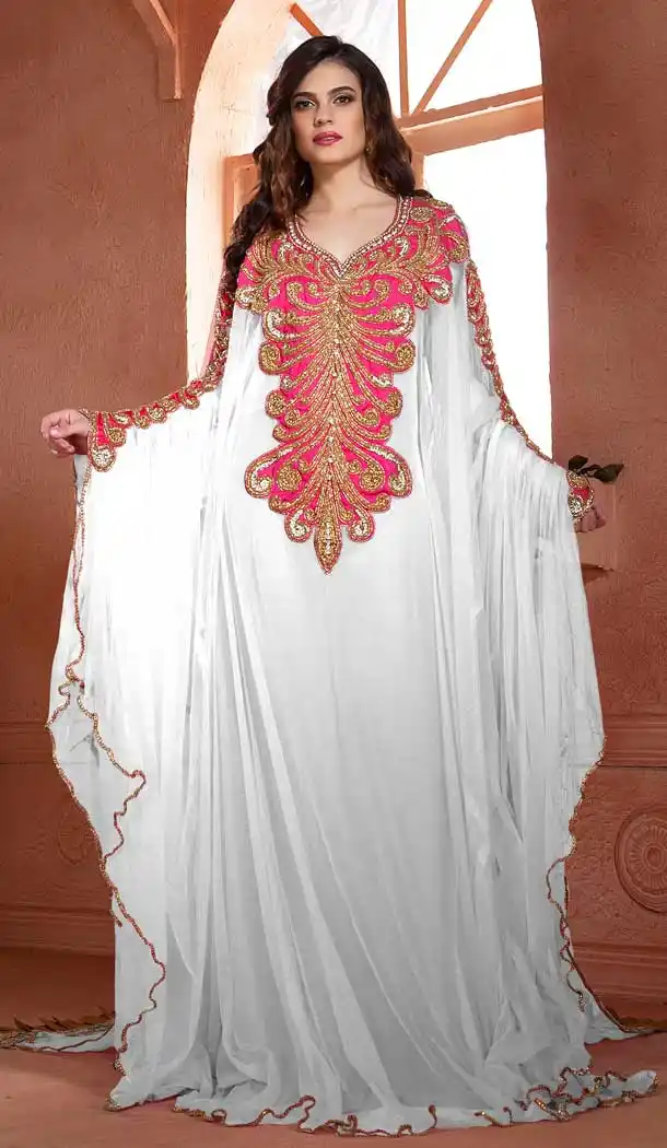 White Color Net Crepe Heavy Designer Readymade Islamic Kaftan - 562670135