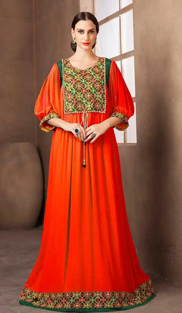 Red Color Georgette Crepe Heavy Designer Readymade Islamic Kaftan - 562670139
