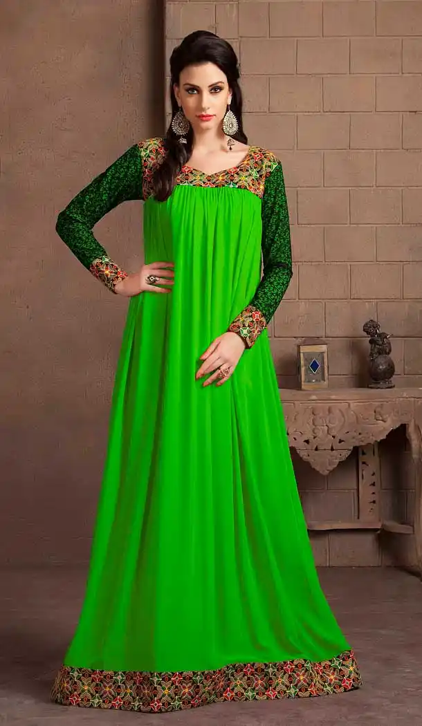 Mesmerizing Green Color Georgette Crepe Heavy Designer Readymade Islamic Kaftan - 562670144