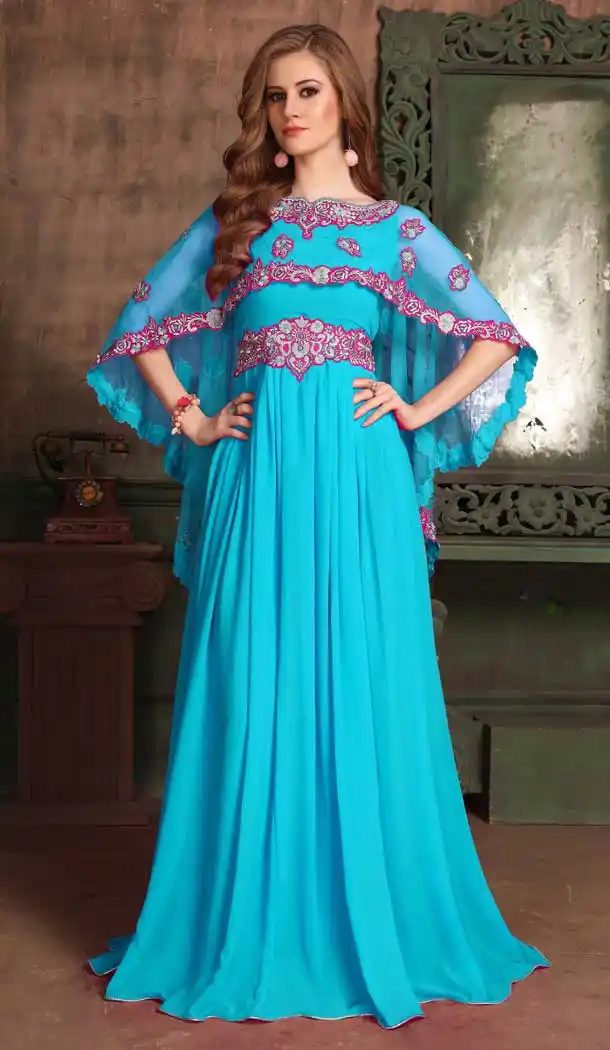 Black Color Georgette Crepe Heavy Designer Readymade Islamic Kaftan - 562670149