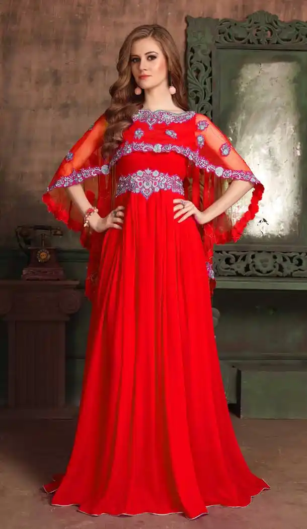 Red Color Georgette Crepe Heavy Designer Readymade Islamic Kaftan - 562670151