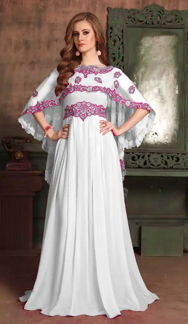 White Color Georgette Crepe Heavy Designer Readymade Islamic Kaftan - 562670152