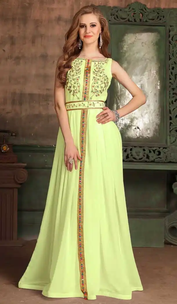 Yellow Color Georgette Satin Silk Heavy Designer Readymade Islamic Kaftan - 562670165