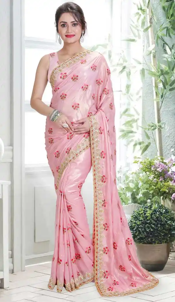 Pink Color Organza Hand Work Designer Bridal Saree Blouse - 558369577