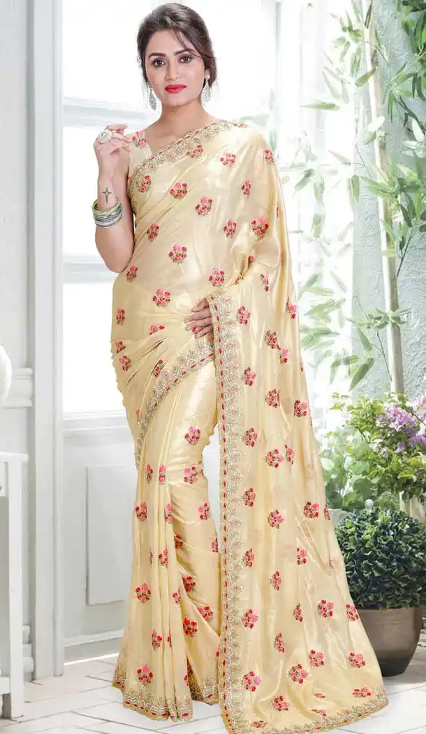 Golden Color Organza Hand Work Designer Bridal Saree Blouse - 558369578