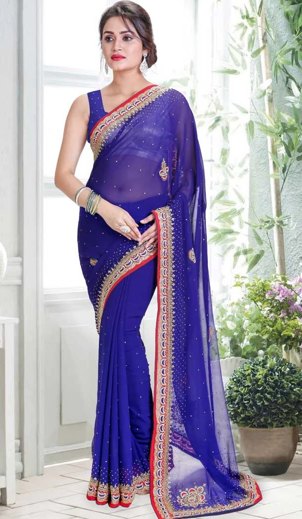Blue Color Georgette Hand Work Designer Bridal Saree Blouse - 558369579 Blue Color Georgette Hand Work Designer Bridal Saree Blouse - 558369579