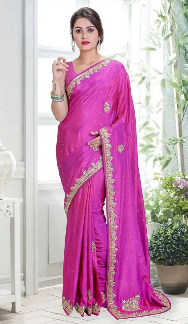 Pink Color Silk Hand Work Designer Bridal Saree Blouse - 558369580