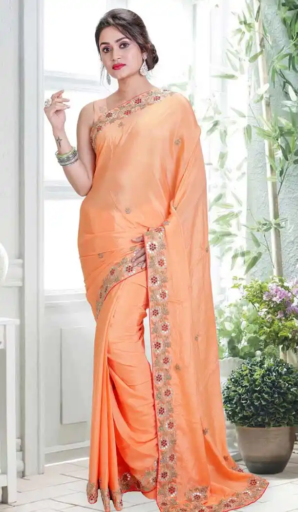 Mustard Color Crepe Hand Work Designer Bridal Saree Blouse - 558369590