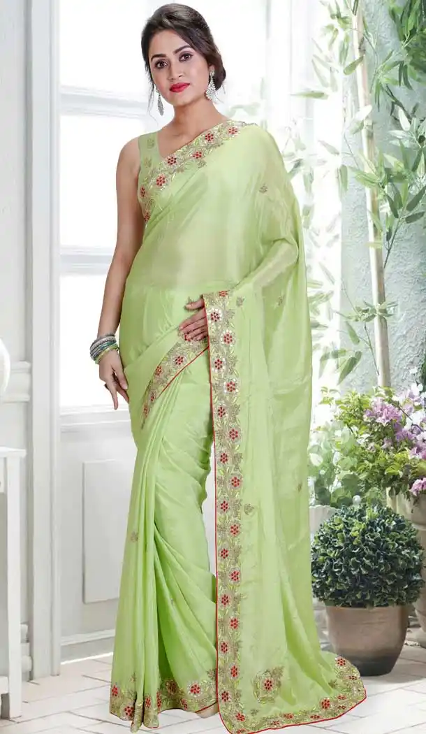 Green Color Crepe Hand Work Designer Bridal Saree Blouse - 558369593