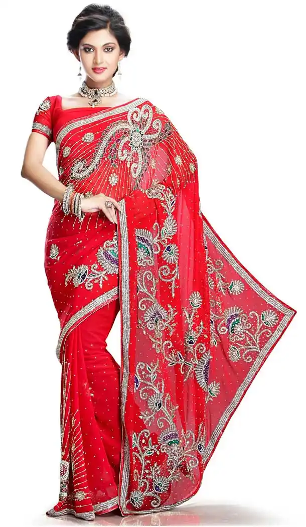 Red Color Chiffon Hand Work Designer Bridal Saree Blouse - 558369595