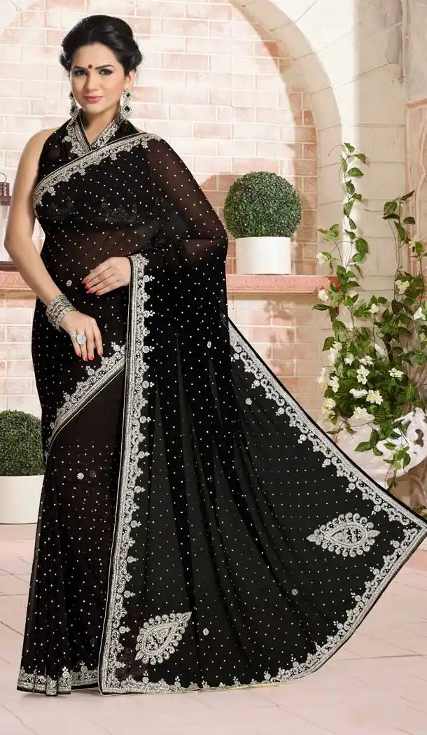 Alluring Black Color Chiffon Designer Bridal Fully Hand Worked Saree Blouse - 558769692