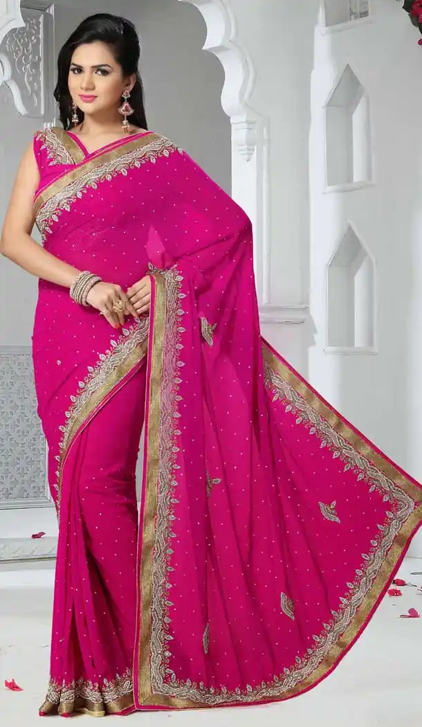 Pink Color Chiffon Designer Bridal Fully Hand Worked Saree Blouse - 558769693